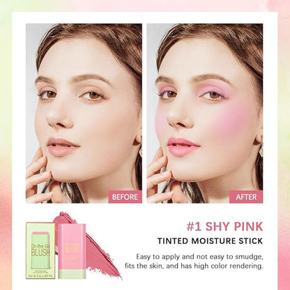 Multi-Use Cream Blush Stick,2-in-1 On-the-Go Blush for Cheek and Lip Tint,Waterproof Hydrating Tinted Solid Moisturizer Blendable Natural Grow Nude Face Blush Makeup,01 shy pink
