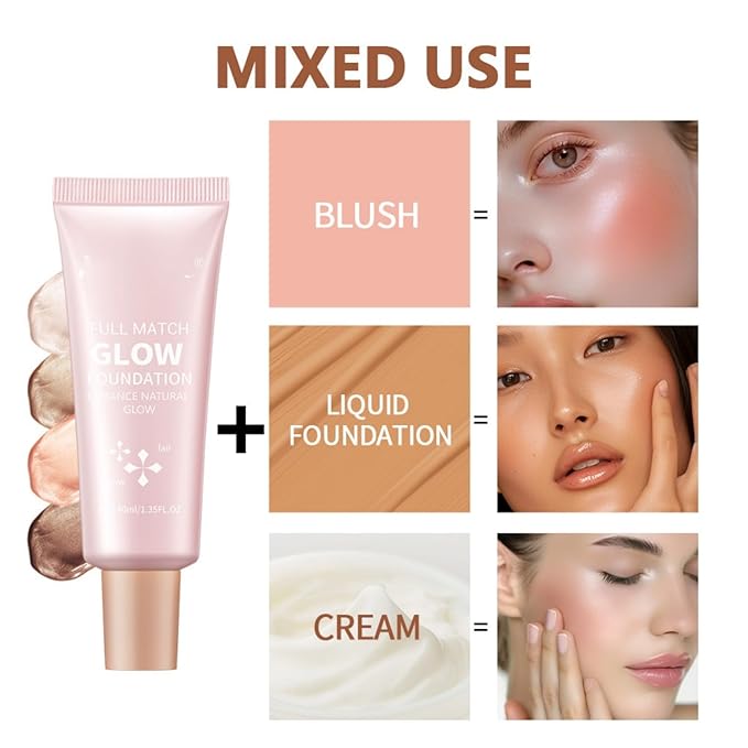 Glow Foundation 4 Colors Lightweight Smooth Hydrating Long-lasting Oil-Control and Natural Shiny Foundation (Color 02)