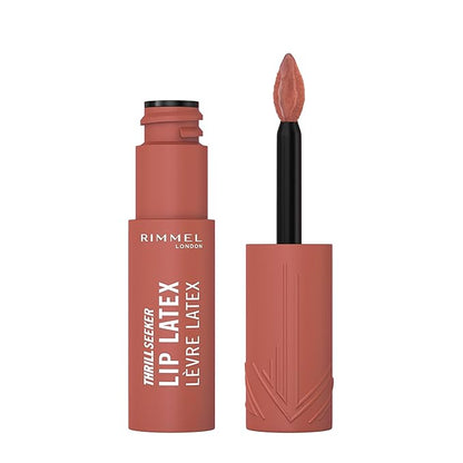 Rimmel Thrill Seeker Lip Latex, 100 Sassy, Liquid Lipstick, Lipgloss, Lip Colour, Hyaluronic Lipstick, Lip Stain, Smooth Shine, Hydration, Hyaluronic Acid, Vitamin E, Aloe Vera, 0.2oz