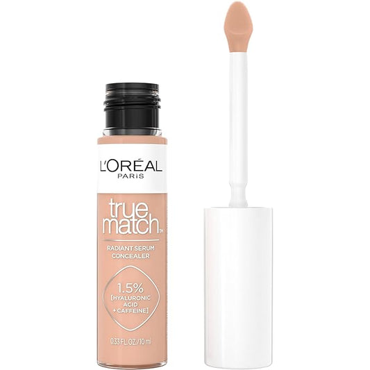 L'Oreal Paris True Match Radiant Serum Concealer, Brightening Under Eye Concealer Make Up with 1.5% Hyaluronic Acid and Caffeine, N6.5, 0.33 Oz