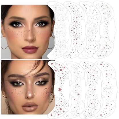 8Ps Face Glitter Speckles Patches, Rose Gold 8 styles Glitter Freckles Face Tattoo,Glow Up Makeup Patches, Cute Glitter Makeup Accessories for Women, Cosmetic Glitter for Face Gift