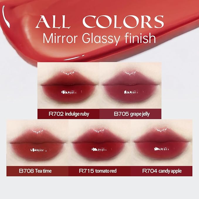 COLORKEY Lip Gloss Mirror Series, Hydrating Lip Gloss with Essential oil, High Shine Glossy Lip Tint, Hydrated & Fuller-looking Lips, Long-Lasting Liquid Lipstick (R715 tomato red)