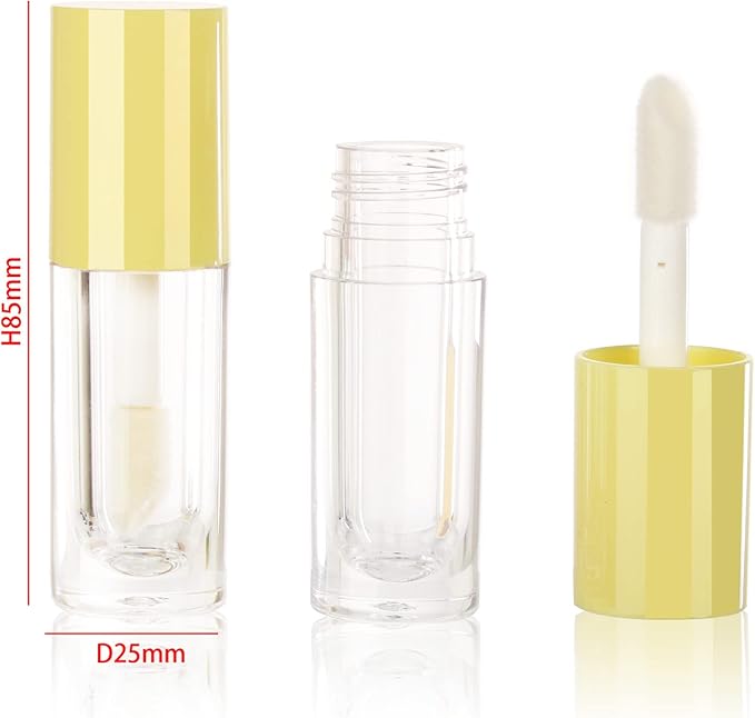 COSIDEA 30pcs Yellow Empty 6ml 0.2oz Lip Gloss Tubes with Big Doe Foot Wand，Round Lipgloss Containers，Concealer Tube Cosmetic Packing Container Bulk Wholesale