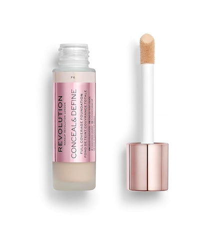 Revolution, Conceal & Define Foundation, Full Coverage, Long-Lasting Matte Finish, Vegan & Cruelty-Free, F6 Light to Medium Skin Tones, 0.8 fl oz