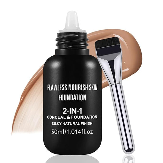 Boobeen Matte Liquid Foundation for Women, Long Lasting Full Coverage Foundation Makeup, Face Natural Finish with Makeup Brush