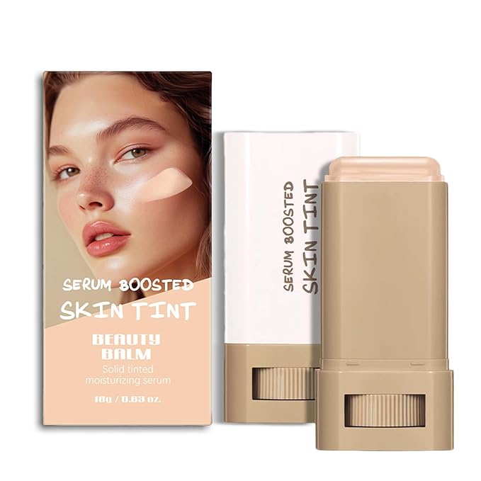 Foundation Stick Beauty Balm Serum Boosted Skin Tint, Solid Tinted Moisturizing Serum Contour Stick Foundation Face Stick for Women, Natural Finish Makeup