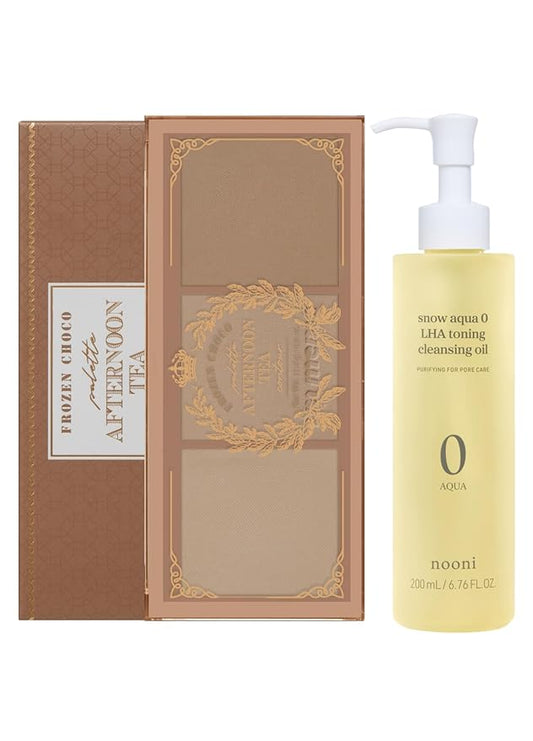 I'm Meme Palette - Afternoon Tea Contour | Frozen Choco, 0.4oz + NOONI Korean Cleansing Oil - Snow Aqua 0 LHA Toning Pore Care Korean Facial Oil Cleanser, 6.76 fl.oz Bundle