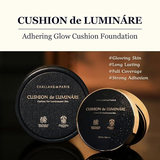 [CHALLANS de PARIS] Cushion de Lumináre Cream Foundation – Radiant Glow, Full Coverage, Long-Lasting Wear, Premium Formula, Smooth Finish, Volume, 21 Bright Ivory, 0.53 oz