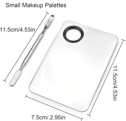 Makeup Mixing Palette, Stainless Steel Makeup Palette, Cosmetic Palette with Spatula Tool for Nail Art Eye Shadow Eyelash Makeup (Small+Large)