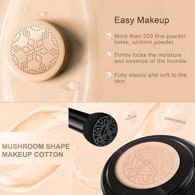 Mushroom Head Air Cushion BB Cream, Concealer Lasting Nude Makeup Moisturizing Pigment CC Liquid Foundation, Even Skin Tone Makeup Base Primer-Natural 1Pack