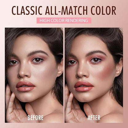 3 IN 1 Brown Nude Face Highlight Bronzer Powder Palette for Face Cheeks Contour Brightening, Buildable Matte Coverage Natural Makeup,Ultra Sculpt Nose Shadow Eyeshadow Primer 01# (04#, 3 Grid)