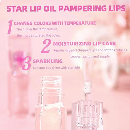2PCS Magic Black Color Changing Lip Oil，Warm Change Glitter Lip Gloss, Color Changing Lip Oil V2, Color Changing Lip Gloss, Moisturizing Plumping Clear Lips Oil Tinted Lip Plumper Lips Care