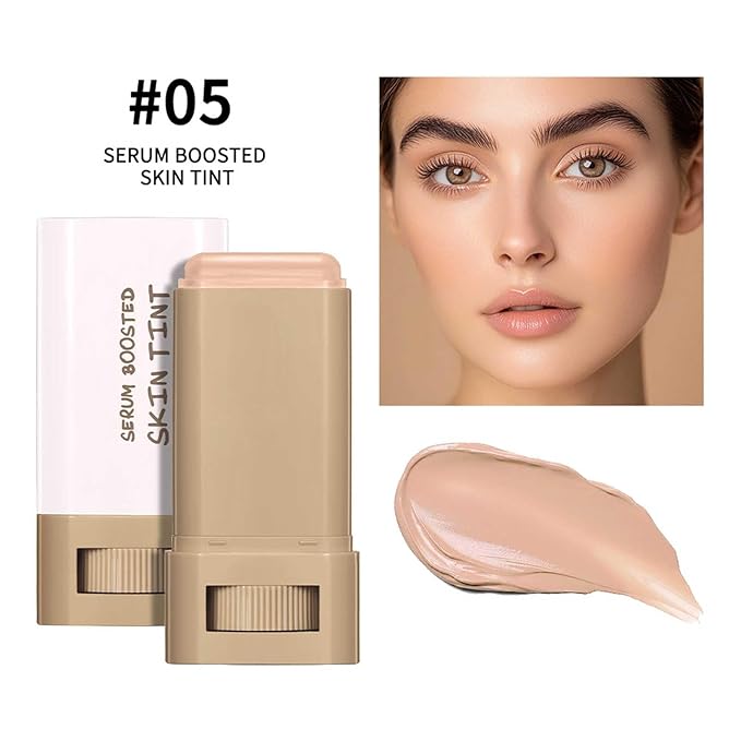 Foundation Stick Beauty Balm Serum Boosted Skin Tint, Solid Tinted Moisturizing Serum Contour Stick Foundation Face Stick for Women, Natural Finish Makeup