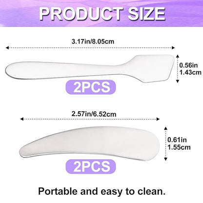 4pcs Mini Metal Makeup Spatula, Reusable Cosmetic Cream Spatulas Spoon, Skincare Scoop Applicator Facial Massage Beauty Tools for Mixing and Sampling Face Eye Cream- Silver