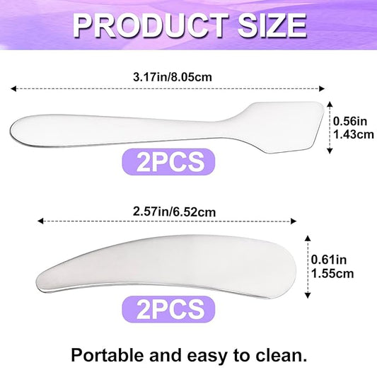 4pcs Mini Metal Makeup Spatula, Reusable Cosmetic Cream Spatulas Spoon, Skincare Scoop Applicator Facial Massage Beauty Tools for Mixing and Sampling Face Eye Cream- Silver