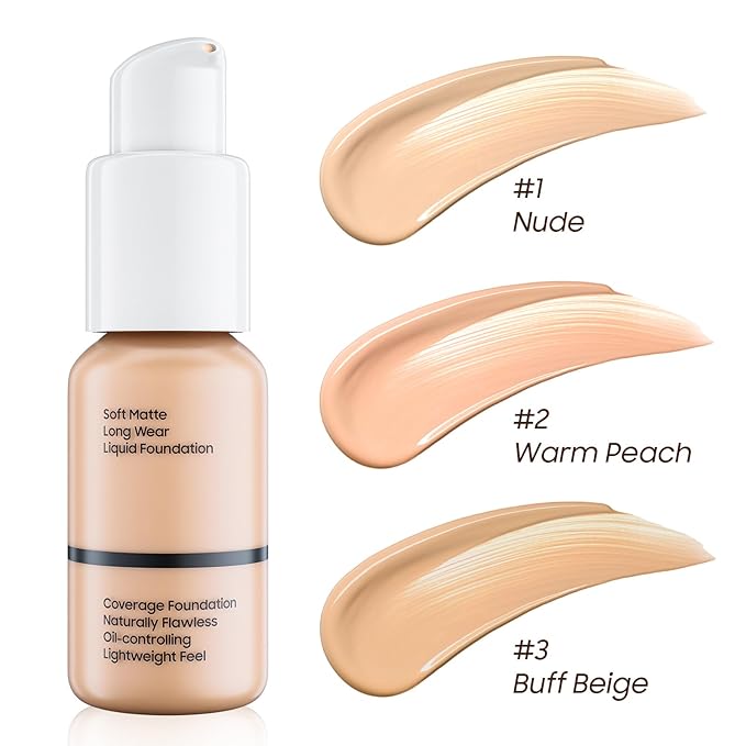 Matte Liquid Foundation Full Coverage - Flawless & Lightweight Oil Control Foundation Makeup, Long-Lasting Waterproof Concealer Cream for All Skin Types, 1 Fl Oz (#102 Nude)
