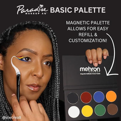 Mehron Makeup Paradise Makeup AQ 8 Color Basic Palette | Magnetic Refillable Body Paint & Face Paint Palette | Professional & Water Activated | Costumes, SFX, Halloween, & Cosplay