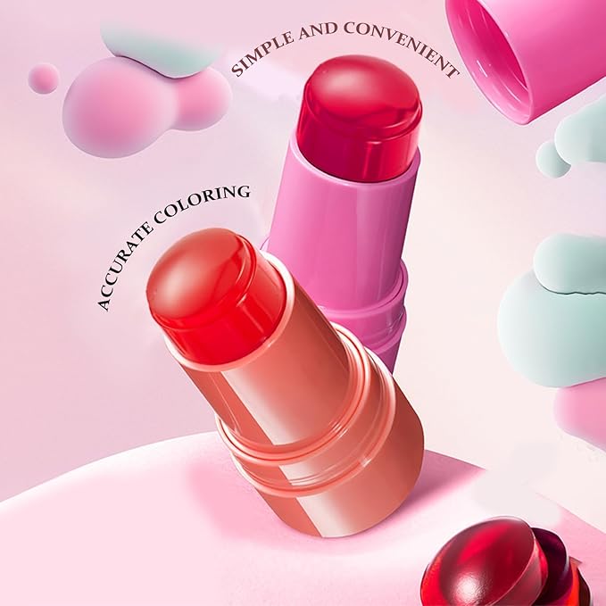 Jelly Blush Stick, Cream Blush & Tool 2-IN-1, Blendable Blushes Makeup For Eyes Lips Cheeks, Color Balm Natural and Creamy #SPRITZ