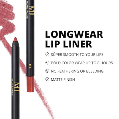Lip Liner | Soft and Creamy | Moisturizing and Nourishing | Long lasting make up | 6 Beautiful Shades | Mela Beauty Studio Professional Makeup (6)