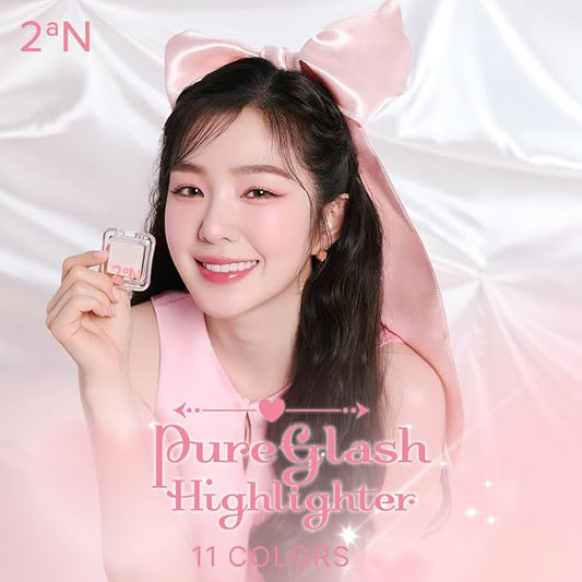 2aN Pure Glash Highlighter – Glass-Like Sheen Powder Highlighter for a Natural, Radiant Glow | Buildable, Long-Lasting, Lightweight Formula (SHELL, 0.8oz)