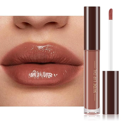 Hydrating Glow Lip Gloss Oil, Tinted Lip Plumper Lip Glosses Oil, Younger-Looking Lips Chocolate Scent, Non-Sticky Creamy Texture for Dry Lips, Brillo labial en aceite hidratante con brillo 09#