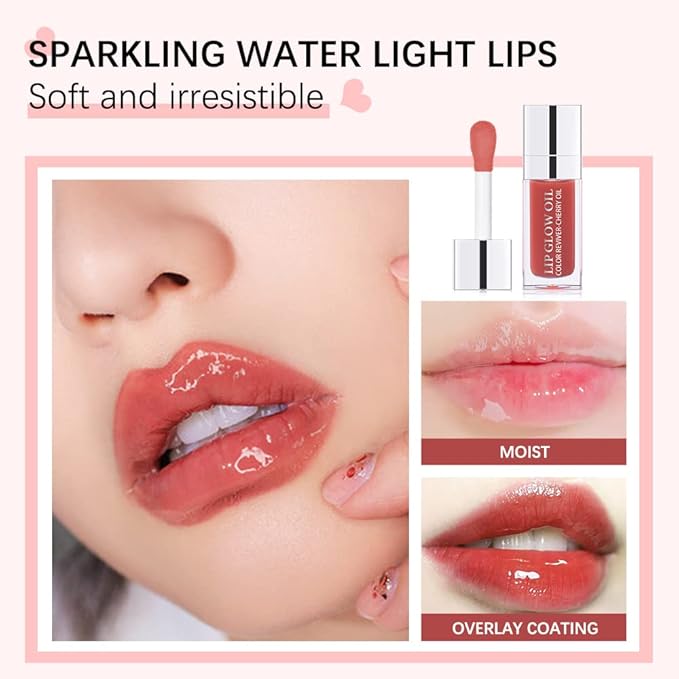 Hydrating Lip Glow Oil, Plumping Lip Oil, Tinted Lip Balm Lip Care, Transparent Toot Lip Oil, Moisturizing Lip Gloss, Non-Sticky Long Lasting Lip Oil Gloss, Lip Plumper Gloss (2PCS Rosewood)