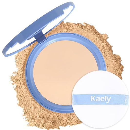 Kaely Pressed Face Powder Compact, Oil Control Flawless Makeup Setting Powder, Perfection Matte Compact Powder Foundation, polvo compacto de maquillaje, Lightweight Waterproof, 02 Natural Beige