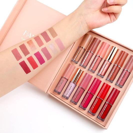12 Colors Book Style Velvet Matte Liquid Lipstick Christmas Gift Set Long-Lasting Non-Stick Cup Not Fade Shimmer Nude Lip Gloss Thanks For the Love Lip Set (Set A)