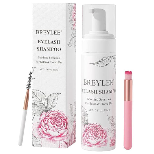Eyelash Extension Cleanser, BREYLEEEyelash Extension Shampoo Eyelash Extension Foam & Brushes Eyelid Cleanser for Makeup Remover Paraben & Sulfate Free for Salon and Home Use(200ml, 7 fl oz)