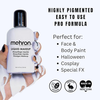 Mehron Makeup Liquid Makeup | Face Paint and Body Paint Perfect for Halloween, Cosplay I Air Brush Compatible 4.5 oz (133 ml) (MOONLIGHT WHITE)