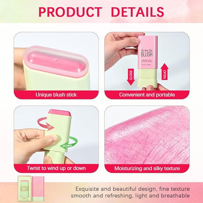 Soft Creamy Blush Stick,On-the-Go Blush,2-in-1 Cheek and Lip Tint,Waterproof Hydrating Solid Natural Moisture Smooth Blendable Matte Finish Face Blush Makeup,02 hot red