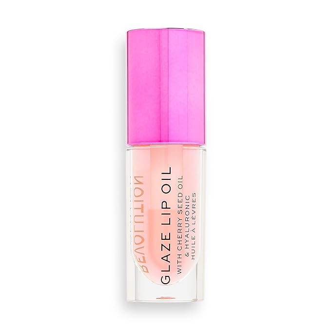 Revolution Beauty, Glaze Lip Oil, Hydrating & Nourishing Formula, Infused with Vitamin E & Hyaluronic Acid, Glam Pink, 0.15 Fl. Oz.