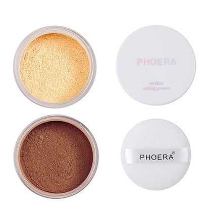 2 Pcs PHOERA Setting Powder, Control Oil Brighten Skin Color Cover Blemish Face Setting Loose Powder。 (03# BANANA & 04# Medium Deep)