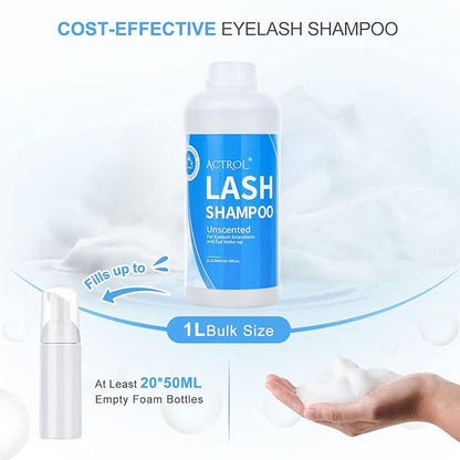 Eyelash Extension Cleanser Unscented 1L Natural Lash Extension Shampoo Professional Eyelid Foaming Cleanser Paraben & Sulfate Free Non-lrritating with Salon and Home Care