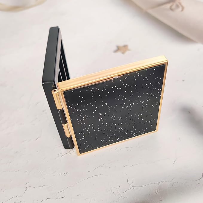 Black 5 Grids Empty Eyeshadow Palette with Gold Frame Mirror Lipstick Box Powder Blush Makeup Case Highlighters Container DIY Refillable Eye Shadow Pans