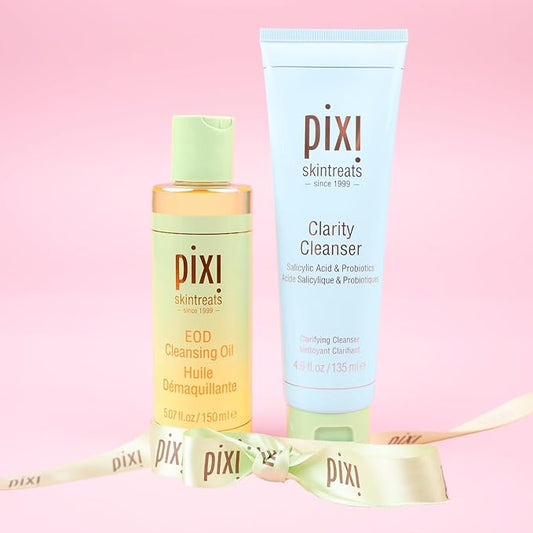 Pixi Double Cleanse Duo featuring an EOD Cleansing Oil and Clarity Cleanser