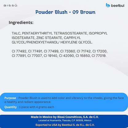 Bissú Blush 4g c/u, Intense Pigmentation, Soft Texture, Matte and Satin Finishes (09 Morron)