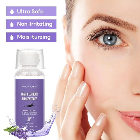 Eyelash Cleanser Concentrate 60ml Professional Lash Extensions Shampoo Natural Foaming Cleanser for Extensions Lashes with Salon Home Care-Makes 12 Bottles 60ml Eyelash Shampoo (lavender)