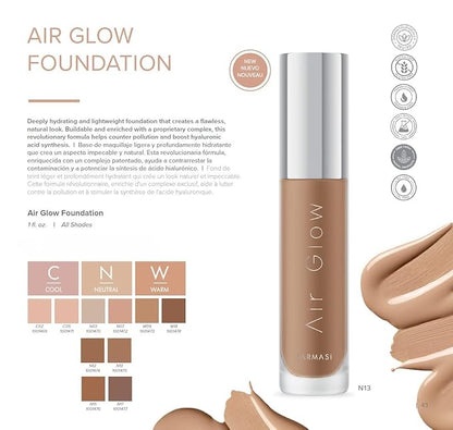 Farmasi Air Glow Foundation, Deeply hydrating and Lightweight Skincare Effects, Sea-Water formula, Natural-looking Skin Hydrated Softer and Smooter, Buildable Hylauronic Coverage 1 Fl Oz / 30 ML - N15