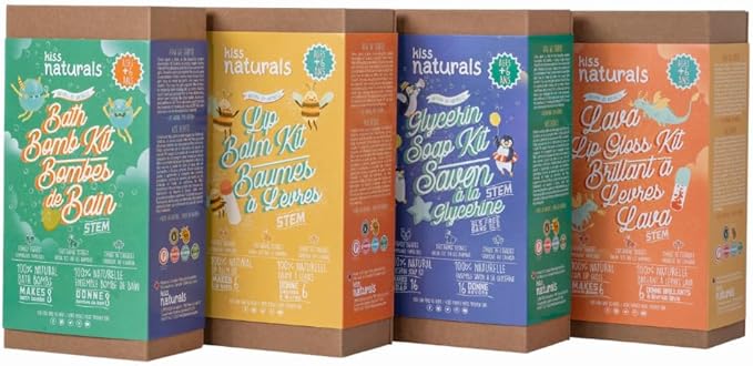 Kiss Naturals - Lava Lip Gloss Kit - With Organic Castor Oil, Safflower Oil, Coconut Oil - STEM DIY Science Kit - Make 6 Lip Gloss - 2 Natural Flavors - Birthday, Holiday, Party Gift for Girls