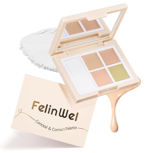 Color Corrector Palette for Dark Circles, Redness & Blemishes, Creamy Concealer + Setting Powder with Hydrating Ingredients, 12H Crease-Proof Wear, 01# Clear Tone