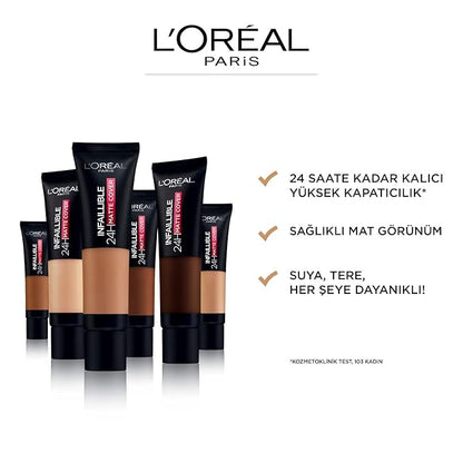 L'Oreal Paris Cover Liquid Foundation, With 4% Niacinamide, Long Lasting, Natural Finish, Available In 20 Shades, Spf 25, Infallible 32H Matte Cover, Shade 155, 30Ml