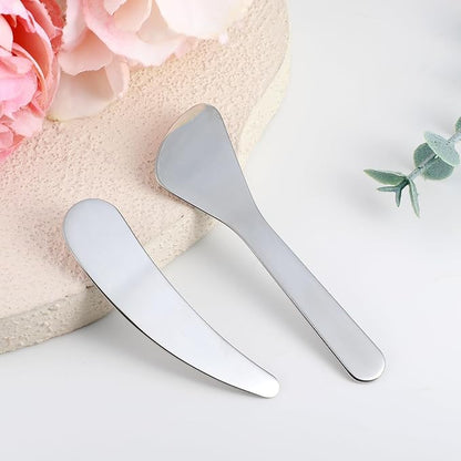 2Pcs Cosmetic Spatula, Mini Metal Cosmetic Spatulas, Makeup Spatulas Skincare Spatula Cream Spatula Beauty Accessories Mixing Sampling Lotions Moisturizers Accessories (Style A)