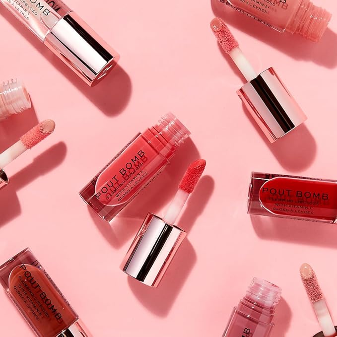 Revolution, Pout Bomb Plumping Lip Gloss, High Shine, Rich Glossy Pigment, Infused with Vitamin E, Doll Nude, 0.15 fl oz