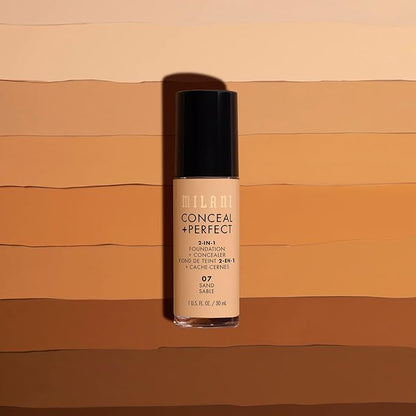 Milani Conceal + Perfect 2-in-1 Foundation + Concealer - Light Tan (1 Fl. Oz.) Cruelty-Free Liquid Foundation - Cover Under-Eye Circles, Blemishes & Skin Discoloration for a Flawless Complexion
