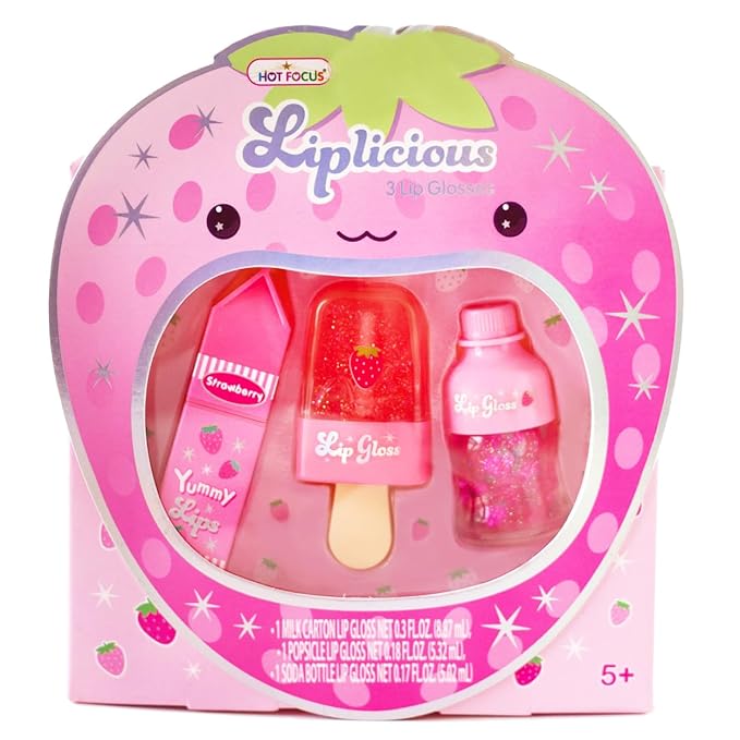 Hot Focus | Strawberry Flavored Lip Gloss Set – Assorted Fruity Lip Gloss Flavors, Non-Toxic Makeup for Kids & Teens