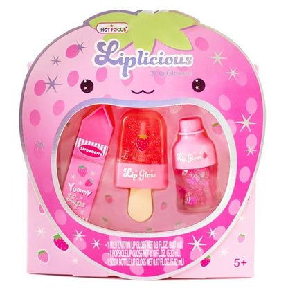 Hot Focus | Strawberry Flavored Lip Gloss Set – Assorted Fruity Lip Gloss Flavors, Non-Toxic Makeup for Kids & Teens