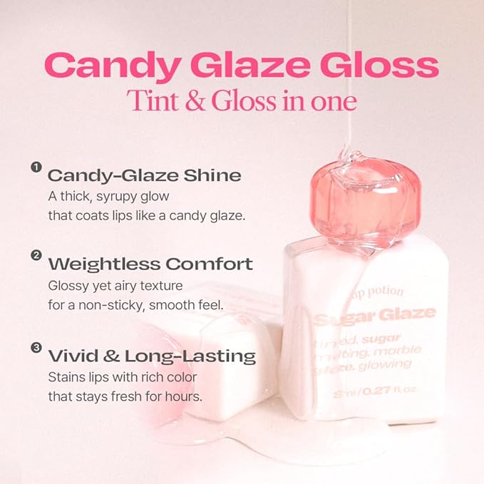 Lip Potion Sugar Glaze Tint | K-Beauty High-Shine & Long-Lasting Lip Tint | Hydrating, Non-Sticky Glossy Finish | 7 Shades | 0.3 Oz (No.5 Mauve Ball)