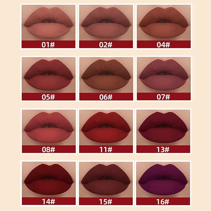 12Pcs Matte Liquid Lipstick Set, Dark Bright Red 24-hour Lip Gloss Kit Long-Lasting Waterproof Lip Stain Non-Stick Cup Not Lipgloss Set for Women