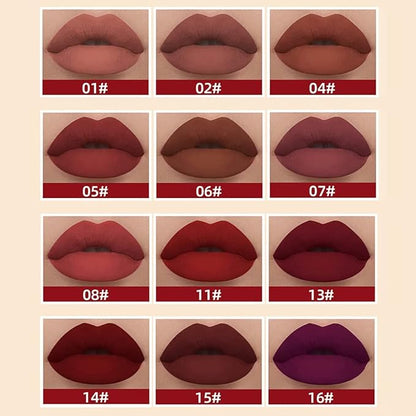 12Pcs Matte Liquid Lipstick Set, Dark Bright Red 24-hour Lip Gloss Kit Long-Lasting Waterproof Lip Stain Non-Stick Cup Not Lipgloss Set for Women